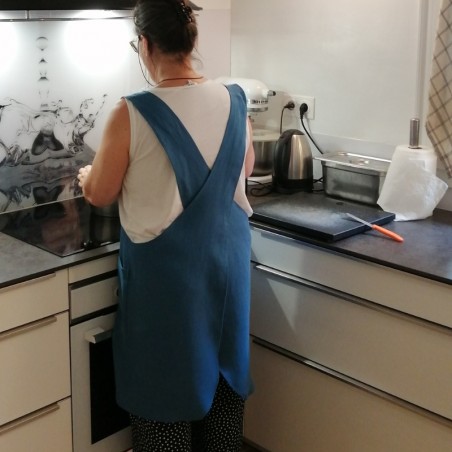 Tablier en lin lavé bleu