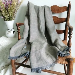 Plaid en lin mélange gris et lin naturel