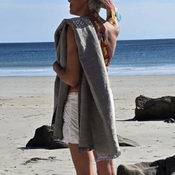 drap de plage en lin français naturel